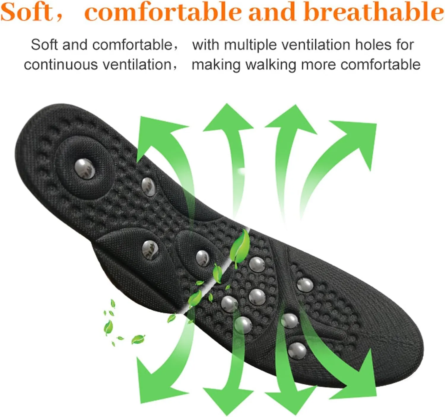 2 Pairs Acupressure Insoles, Magnetic Insoles, Magnetic Massage Insoles for Women Men, Orthopaedic Insoles, Reflexology Insoles, Shoe Inserts for Plantar Fasciitis,L,2 Pairs