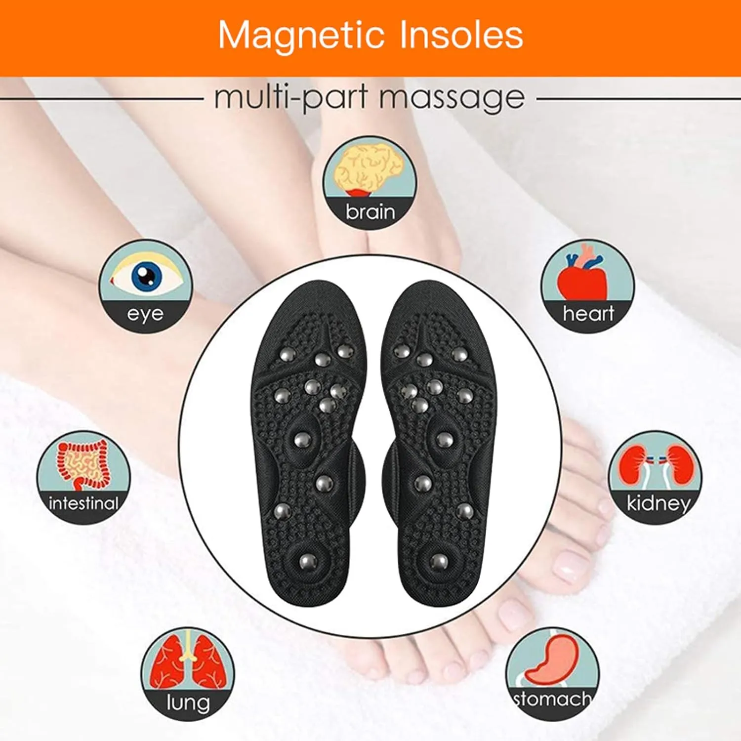 2 Pairs Acupressure Insoles, Magnetic Insoles, Magnetic Massage Insoles for Women Men, Orthopaedic Insoles, Reflexology Insoles, Shoe Inserts for Plantar Fasciitis,L,2 Pairs