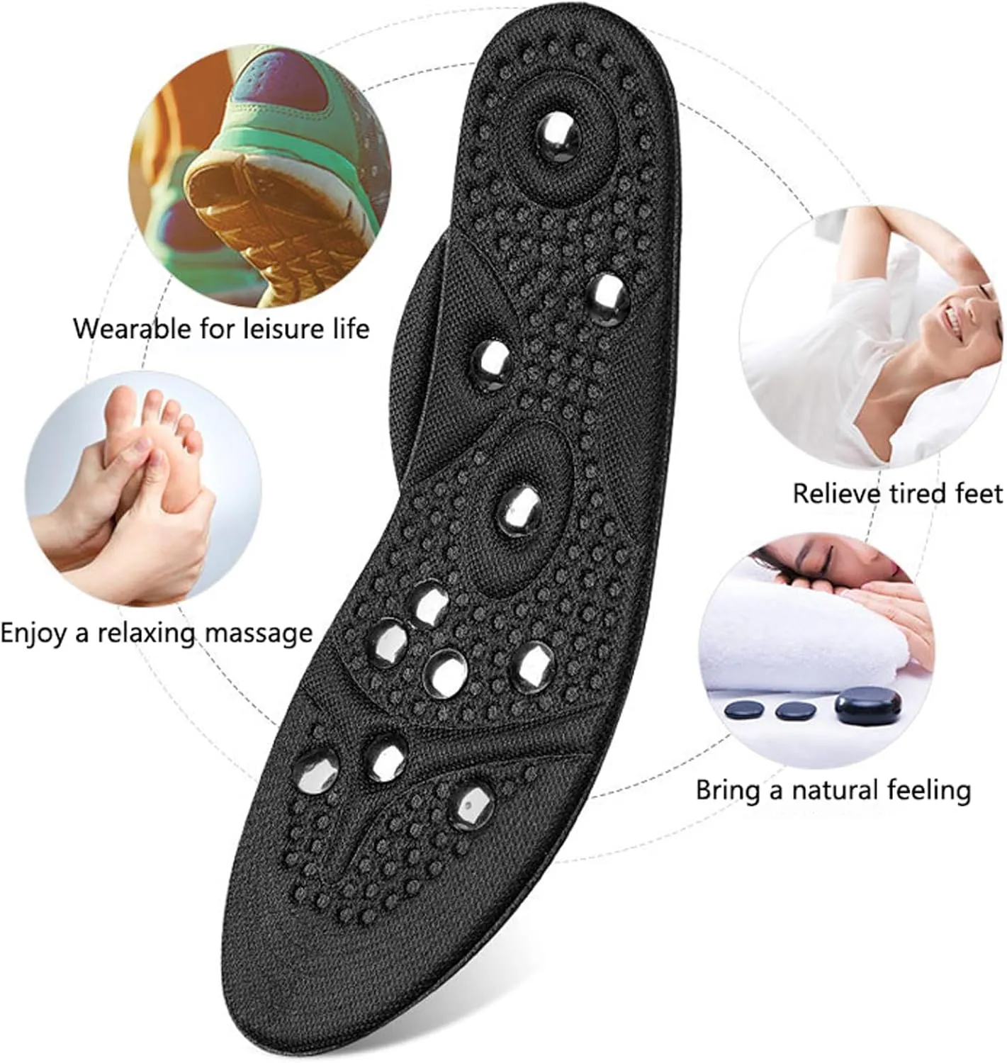2 Pairs Acupressure Insoles, Magnetic Insoles, Magnetic Massage Insoles for Women Men, Orthopaedic Insoles, Reflexology Insoles, Shoe Inserts for Plantar Fasciitis,L,2 Pairs