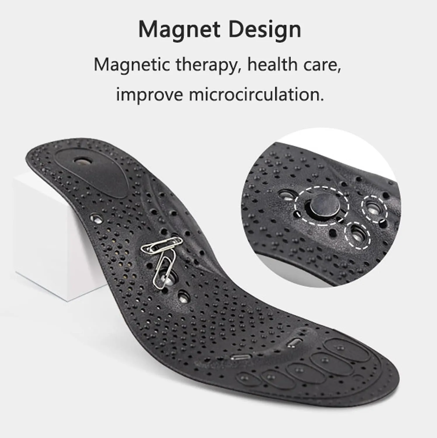 2 Pairs Magnetic Insoles, Magnetic Therapy Insoles, Orthopaedic Insoles Reflexology Acupressure Insoles Improve Blood Circulation Plantar Fasciitis Foot Health Care,L,Black