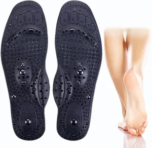 2 Pairs Magnetic Insoles, Magnetic Therapy Insoles, Orthopaedic Insoles Reflexology Acupressure Insoles Improve Blood Circulation Plantar Fasciitis Foot Health Care,L,Black