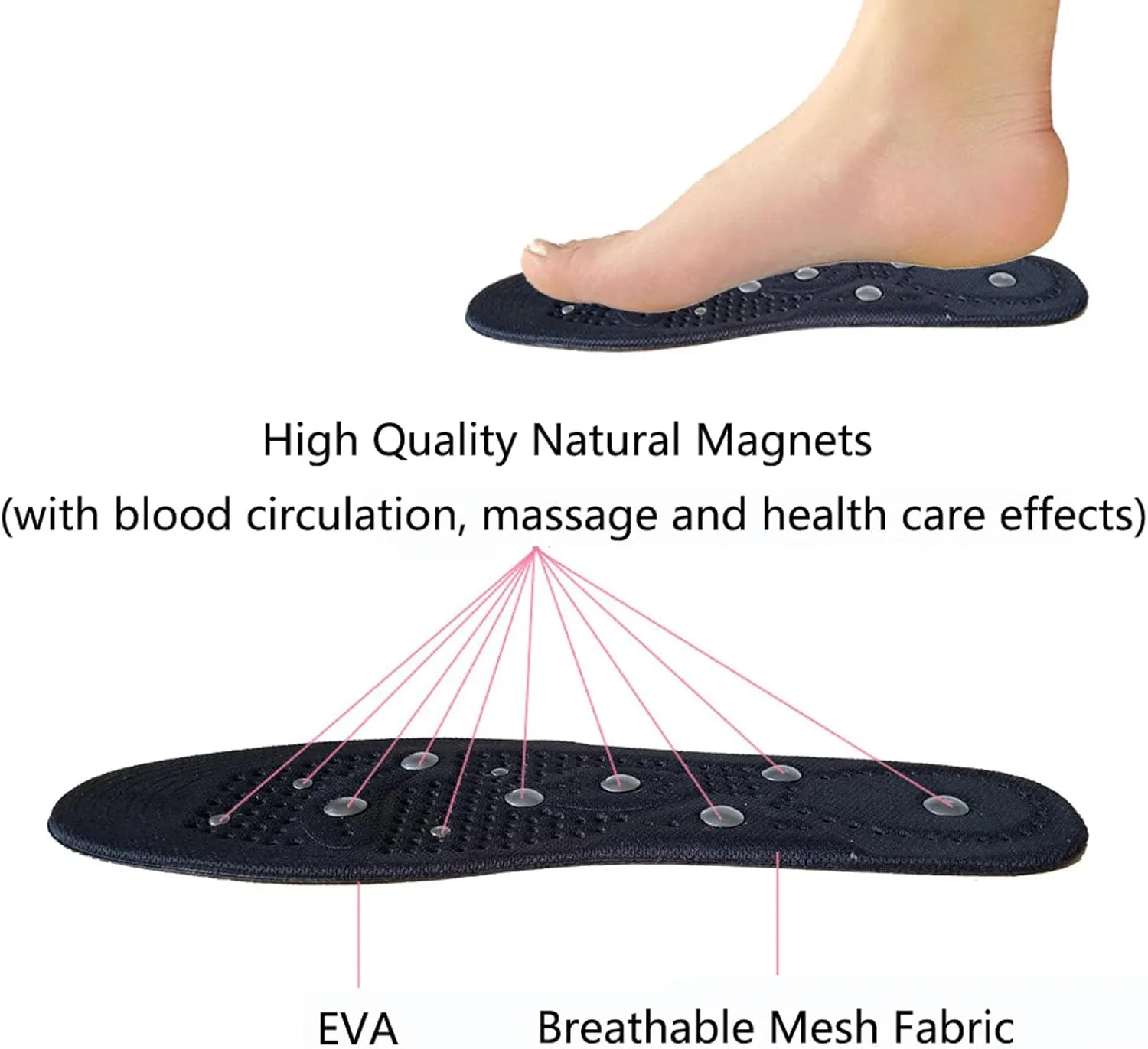 Acupressure Insoles, Magnetic Insoles, Magnetic Massage Insoles for Women Men, Orthopaedic Insoles, Reflexology Acupressure Insoles for Plantar Fasciitis,L, 2 Pairs