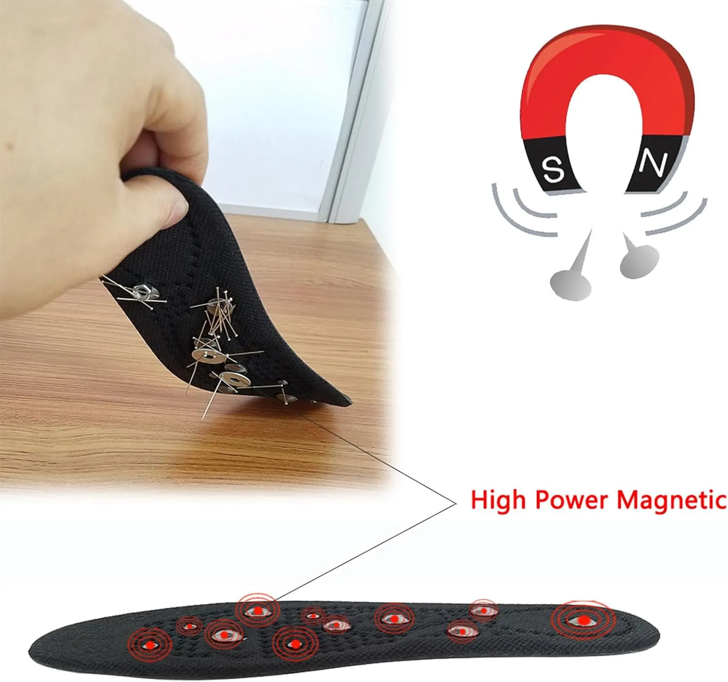 Acupressure Insoles, Magnetic Insoles, Magnetic Massage Insoles for Women Men, Orthopaedic Insoles, Reflexology Acupressure Insoles for Plantar Fasciitis,L, 2 Pairs