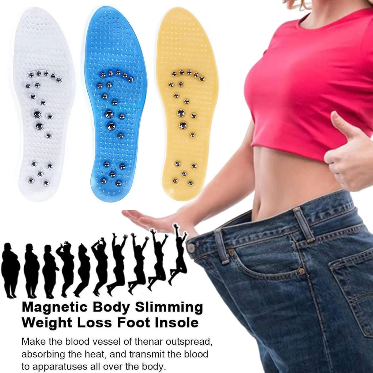 Acupressure Insoles Magnetic Insoles, Massage Insoles, Reflexology Insoles, Orthopedic Insoles Get Relief for Painful Feet, Magnetic Shoe Inserts for Plantar Fasciitis,1 Pair,Yellow
