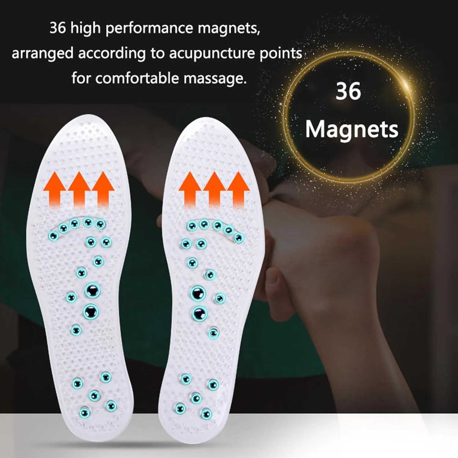 Acupressure Insoles Magnetic Insoles, Massage Insoles, Reflexology Insoles, Orthopedic Insoles Get Relief for Painful Feet, Magnetic Shoe Inserts for Plantar Fasciitis,1 Pair,Yellow