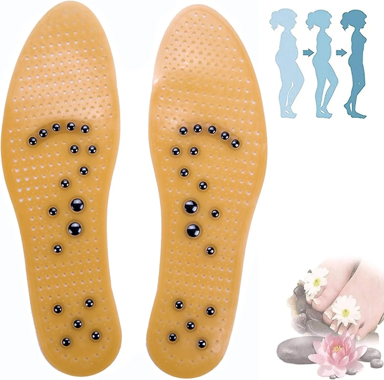 Acupressure Insoles Magnetic Insoles, Massage Insoles, Reflexology Insoles, Orthopedic Insoles Get Relief for Painful Feet, Magnetic Shoe Inserts for Plantar Fasciitis,1 Pair,Yellow
