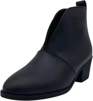 Arch Support Wedge Ankle Boots for Women V Cut Pull On Stacked Chunky Block Mid Heel Booties Comfy Walking Wide Width Orthopedic Short Boots for Women Winter Fall Party Dressy