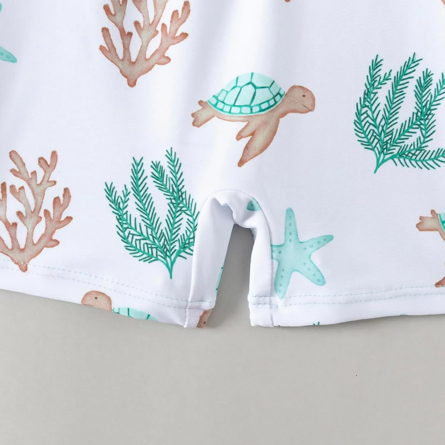 Baby Boys' Toddler Rash Guard Swimsuit Long Sleeve Sun Protection One Piece Zipper Bathing Suit with Sun Hat Beach Swimwear