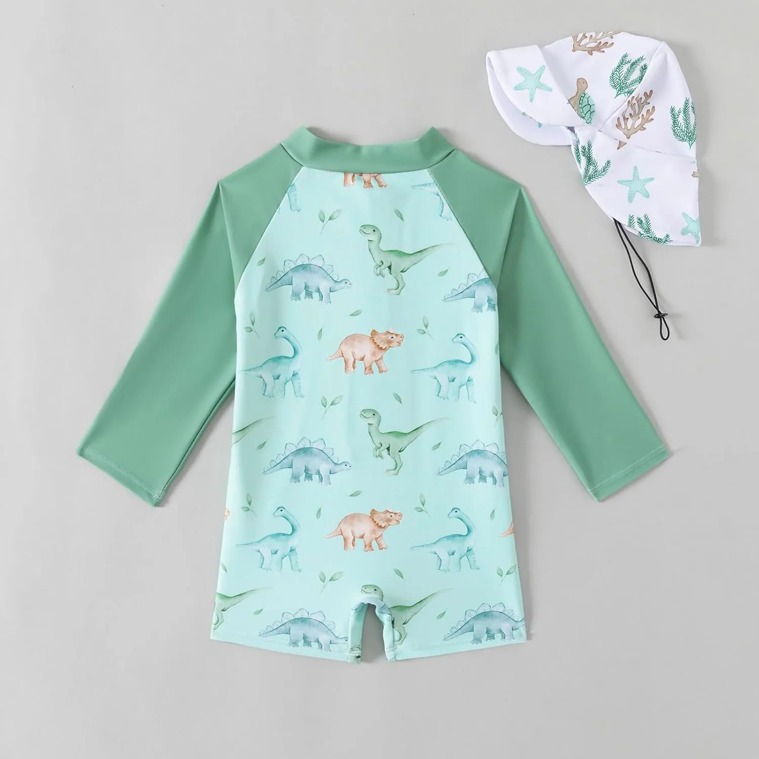 Baby Boys' Toddler Rash Guard Swimsuit Long Sleeve Sun Protection One Piece Zipper Bathing Suit with Sun Hat Beach Swimwear