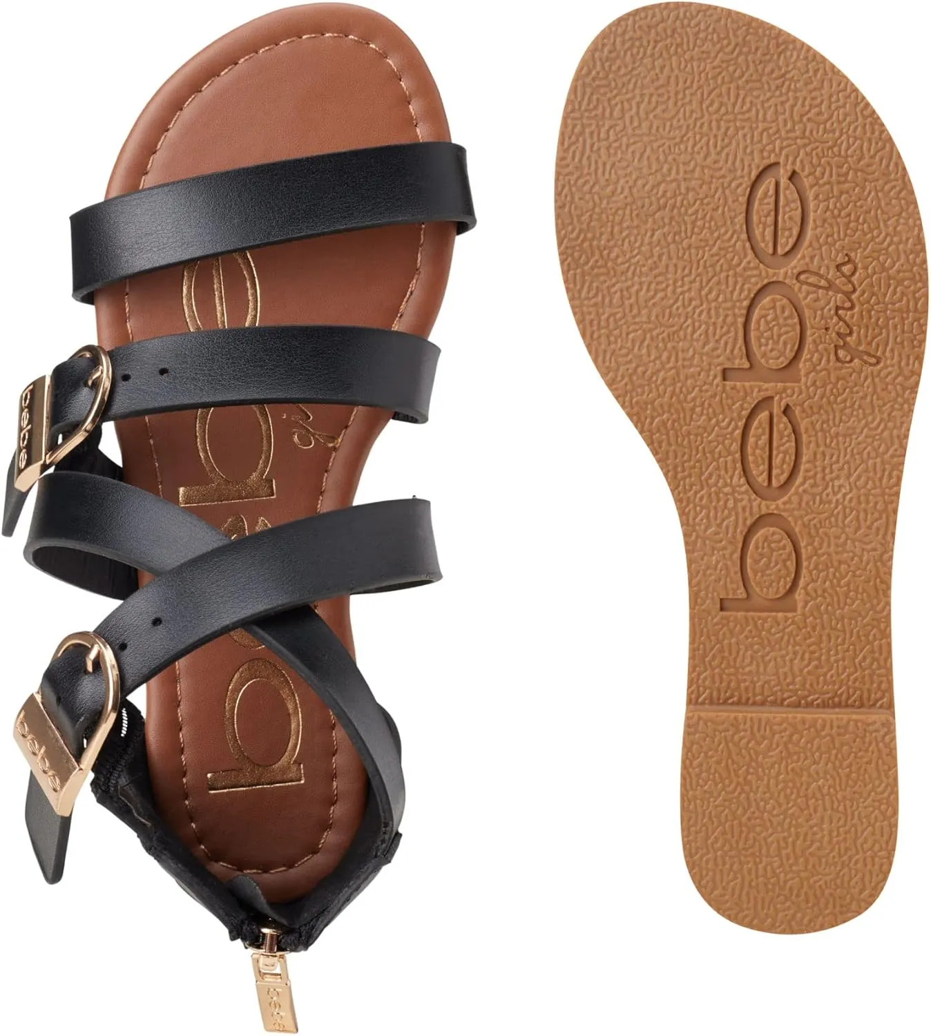 bebe Girls Sandals - Open Toe Summer Easter Strappy Flat Dress Gladiator Sandals with Cushioned Sole