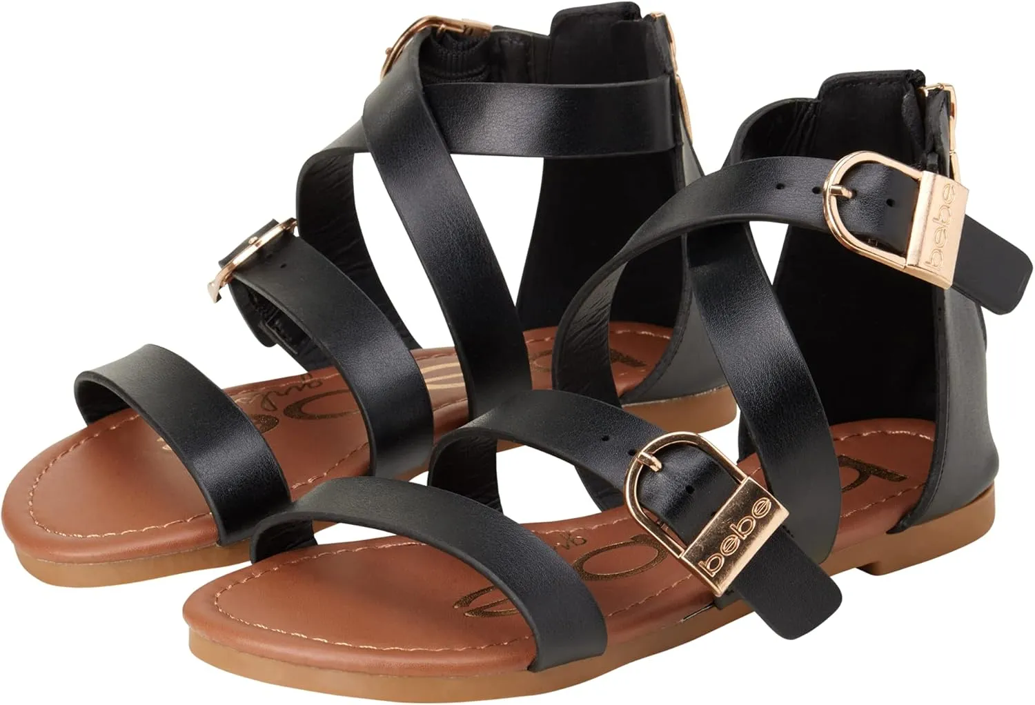 bebe Girls Sandals - Open Toe Summer Easter Strappy Flat Dress Gladiator Sandals with Cushioned Sole