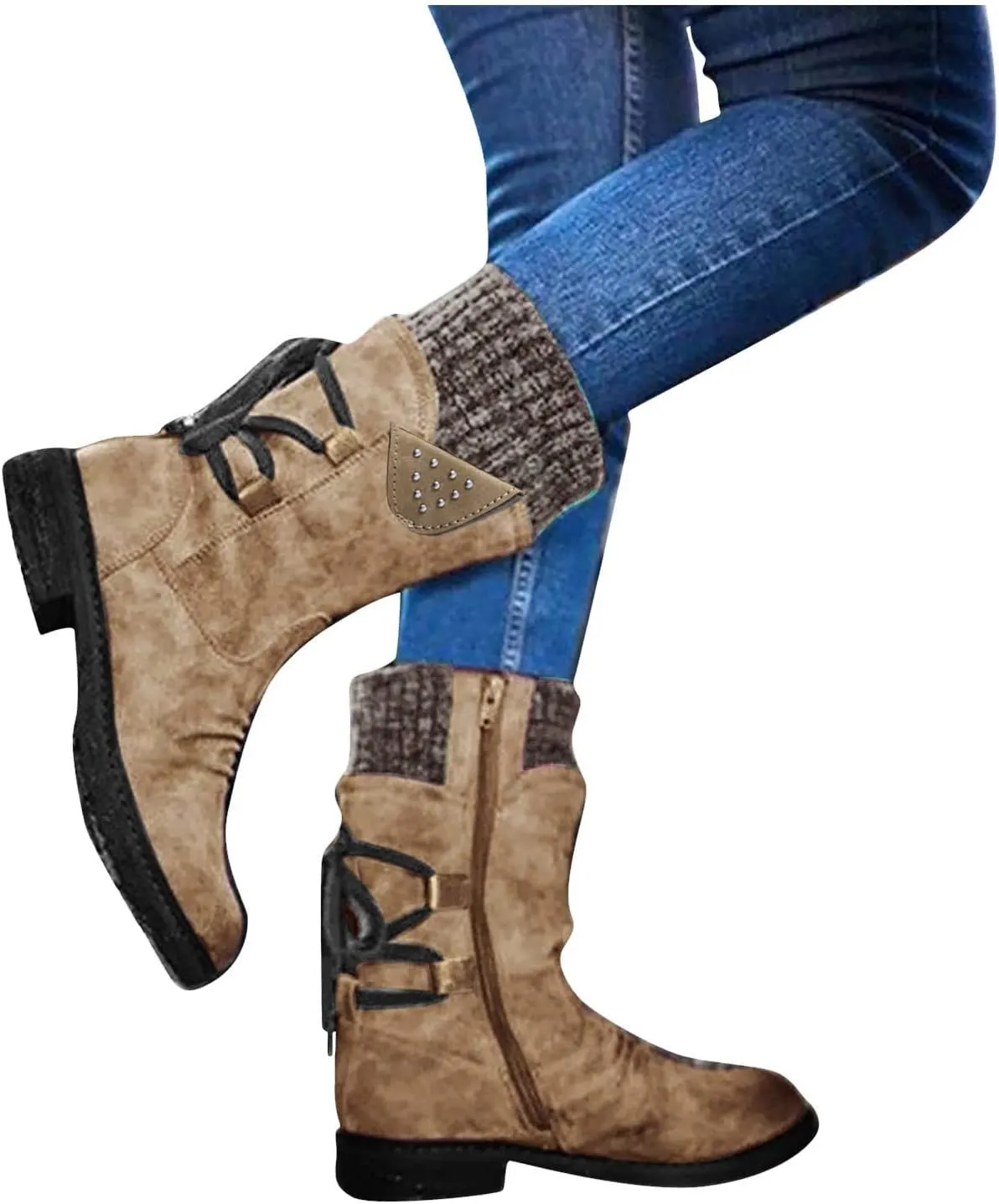 Black Snow Boots for Women Knee High Women's Waterproof Boots Women's Winter Fur Lined Ankle Boots Waterproof Cute Snow Boots for Woman Botas Nieve Trabajo