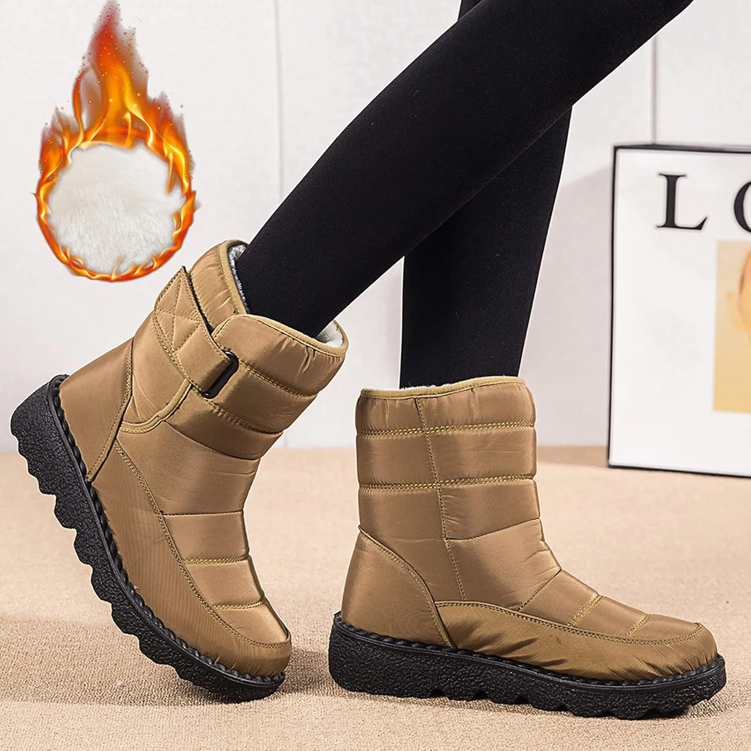 Black Winter Snow Boots for Women Cute Womens Platform Snow Boots Womens Boots for Snow Boots for Winter Waterproof Botas Largas De Invierno Para Mujer Con TacN