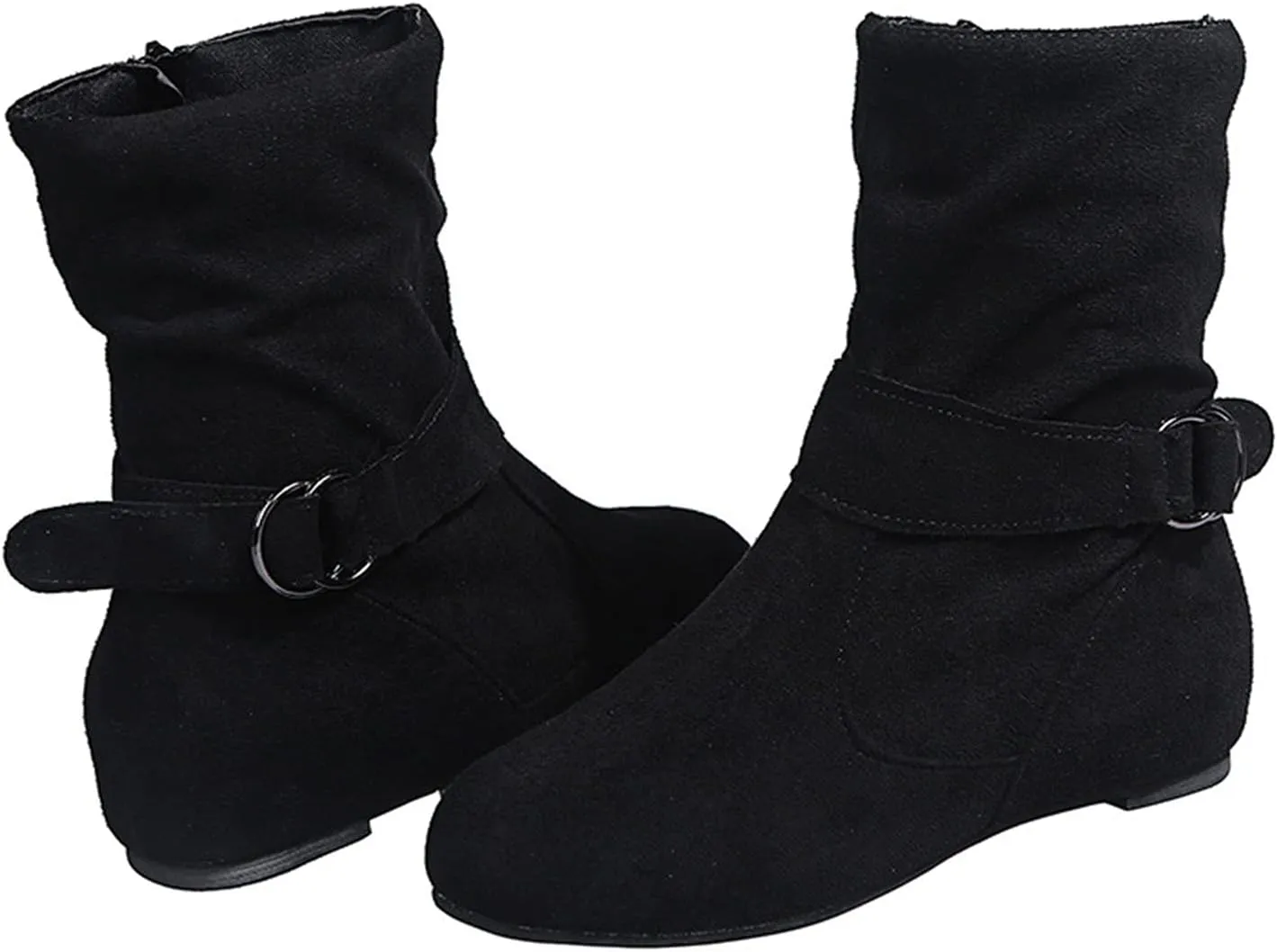 Boots for Women Fashion Buckle Side Zipper Solid Color Womens Boots Chunky Heel Soft PU Leather Ankle Boots