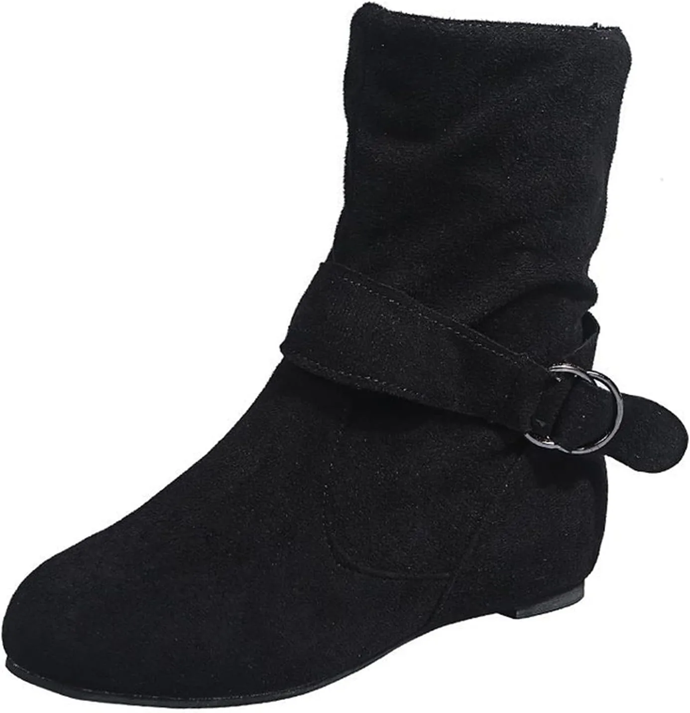 Boots for Women Fashion Buckle Side Zipper Solid Color Womens Boots Chunky Heel Soft PU Leather Ankle Boots