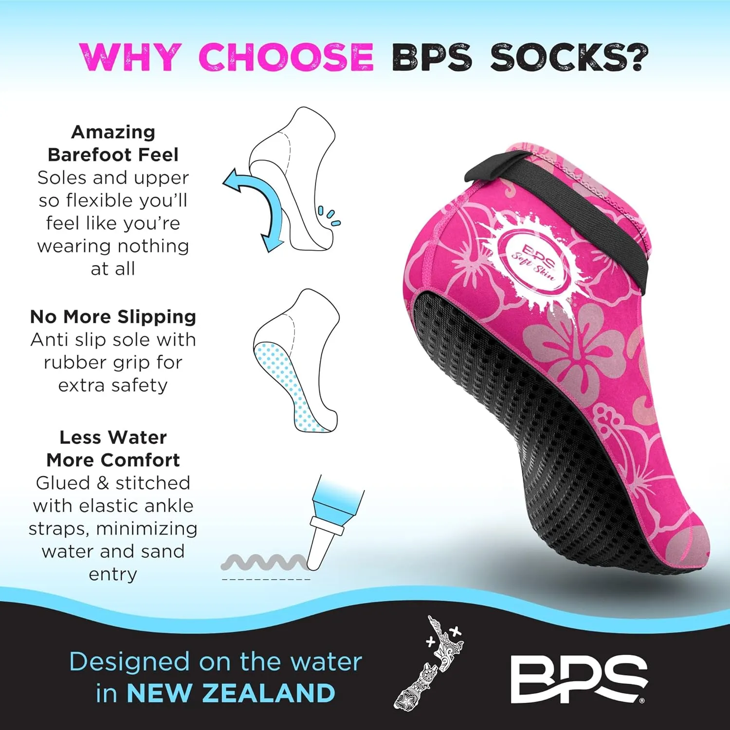BPS Soft Skin Neoprene Socks 3mm Water Socks Sand Proof Wetsuit Booties for Beach Volleyball Sand Soccer Water Sports