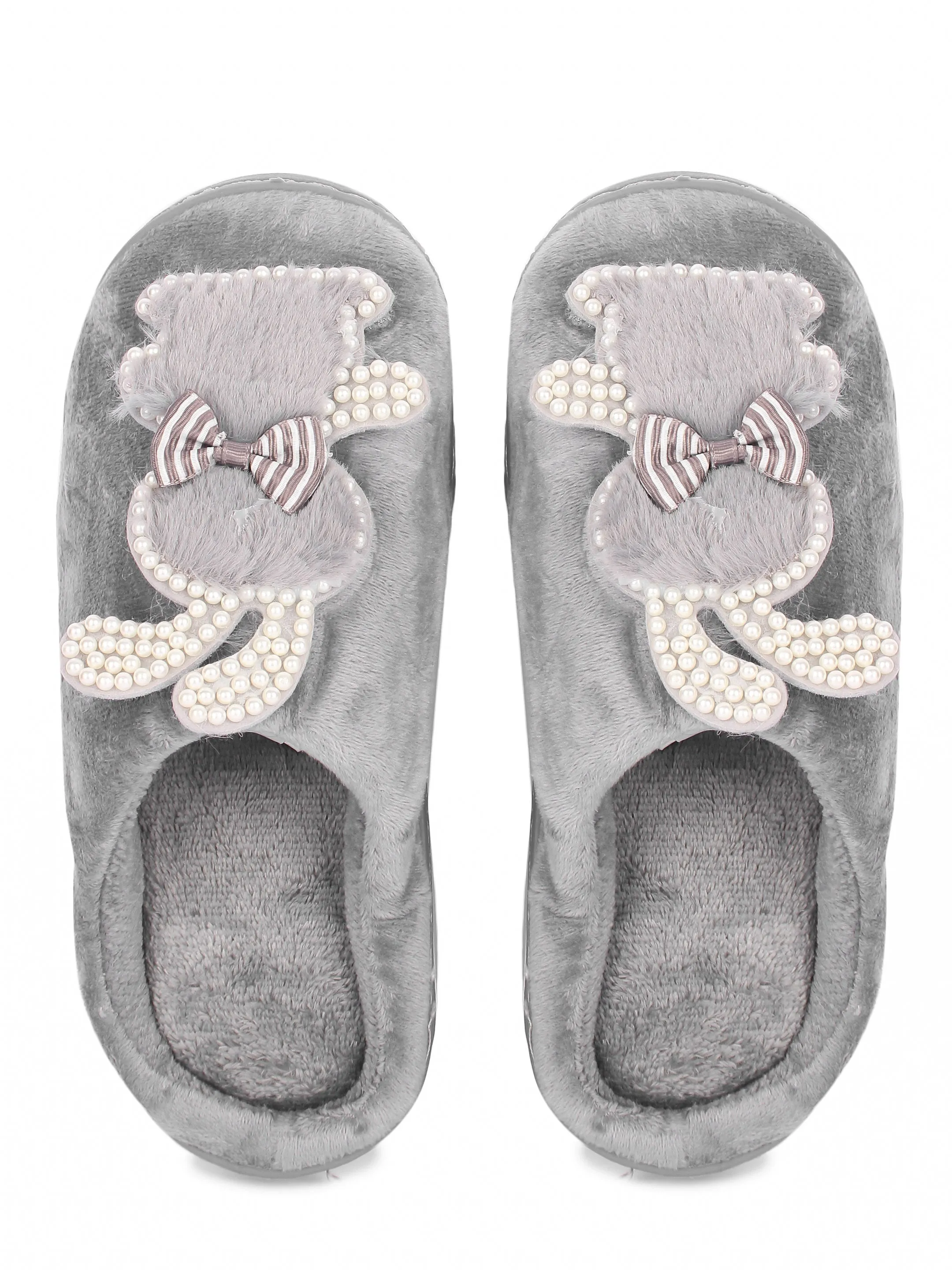 Brauch Women's Grey Wavy Ear Fur Winter Slippers