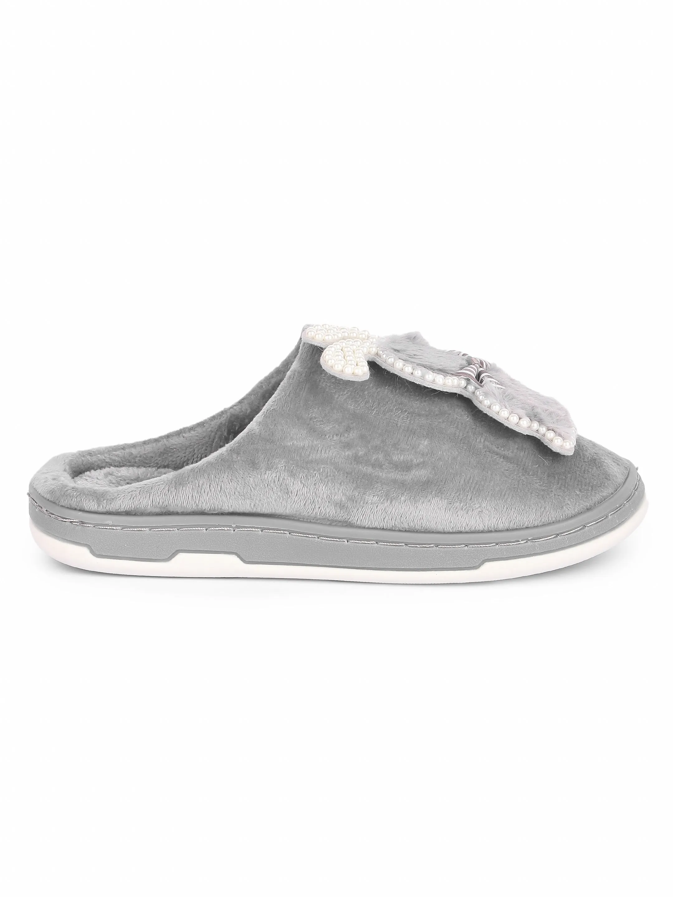 Brauch Women's Grey Wavy Ear Fur Winter Slippers