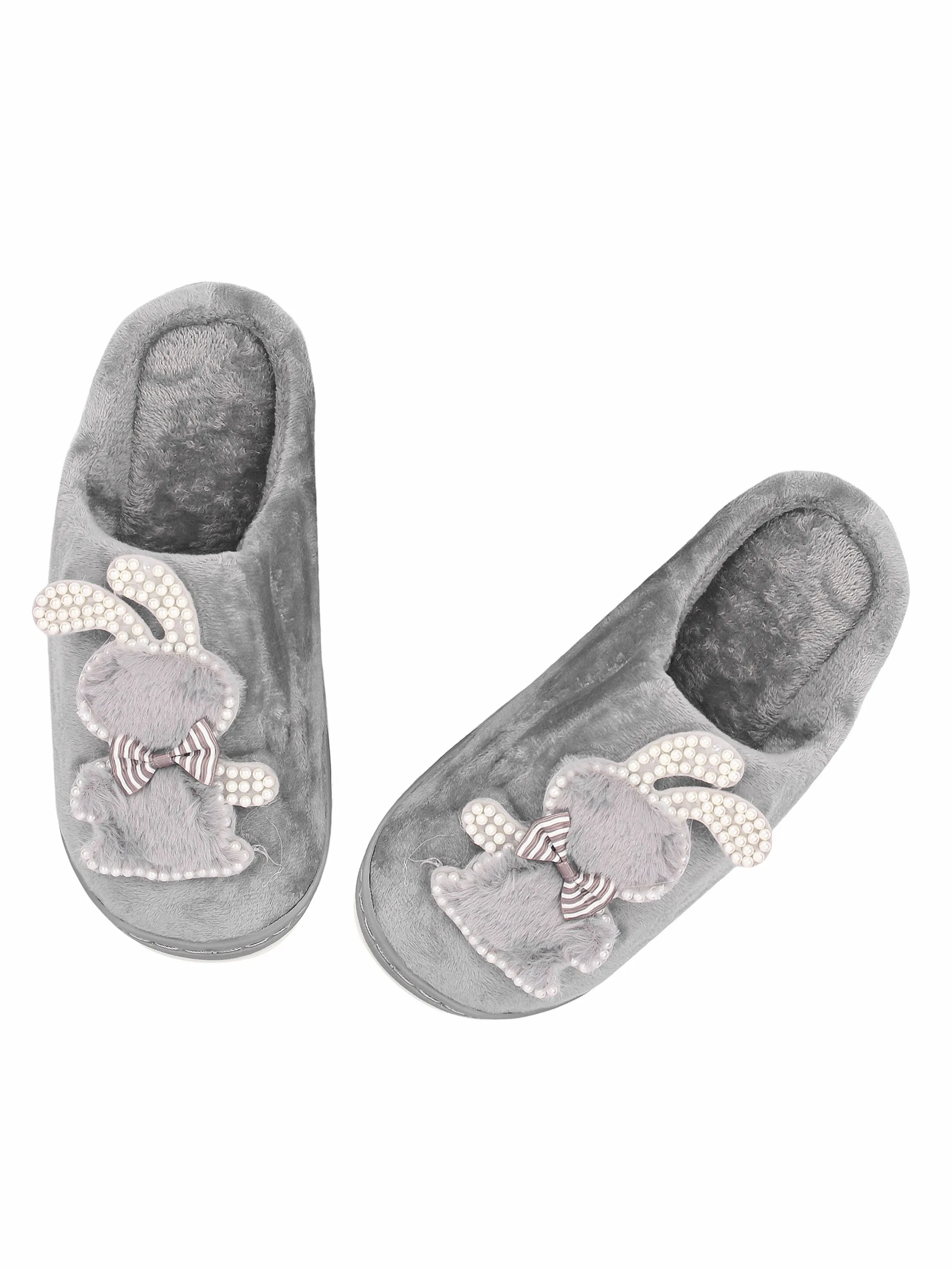 Brauch Women's Grey Wavy Ear Fur Winter Slippers