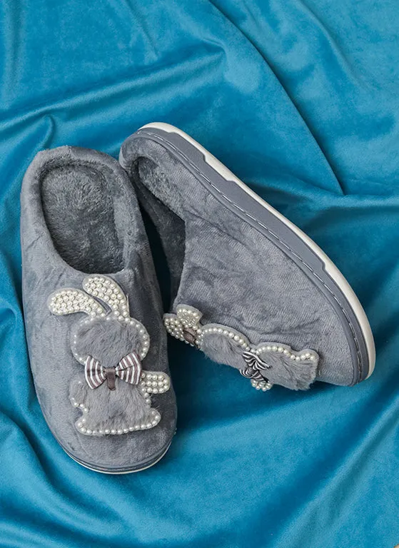 Brauch Women's Grey Wavy Ear Fur Winter Slippers