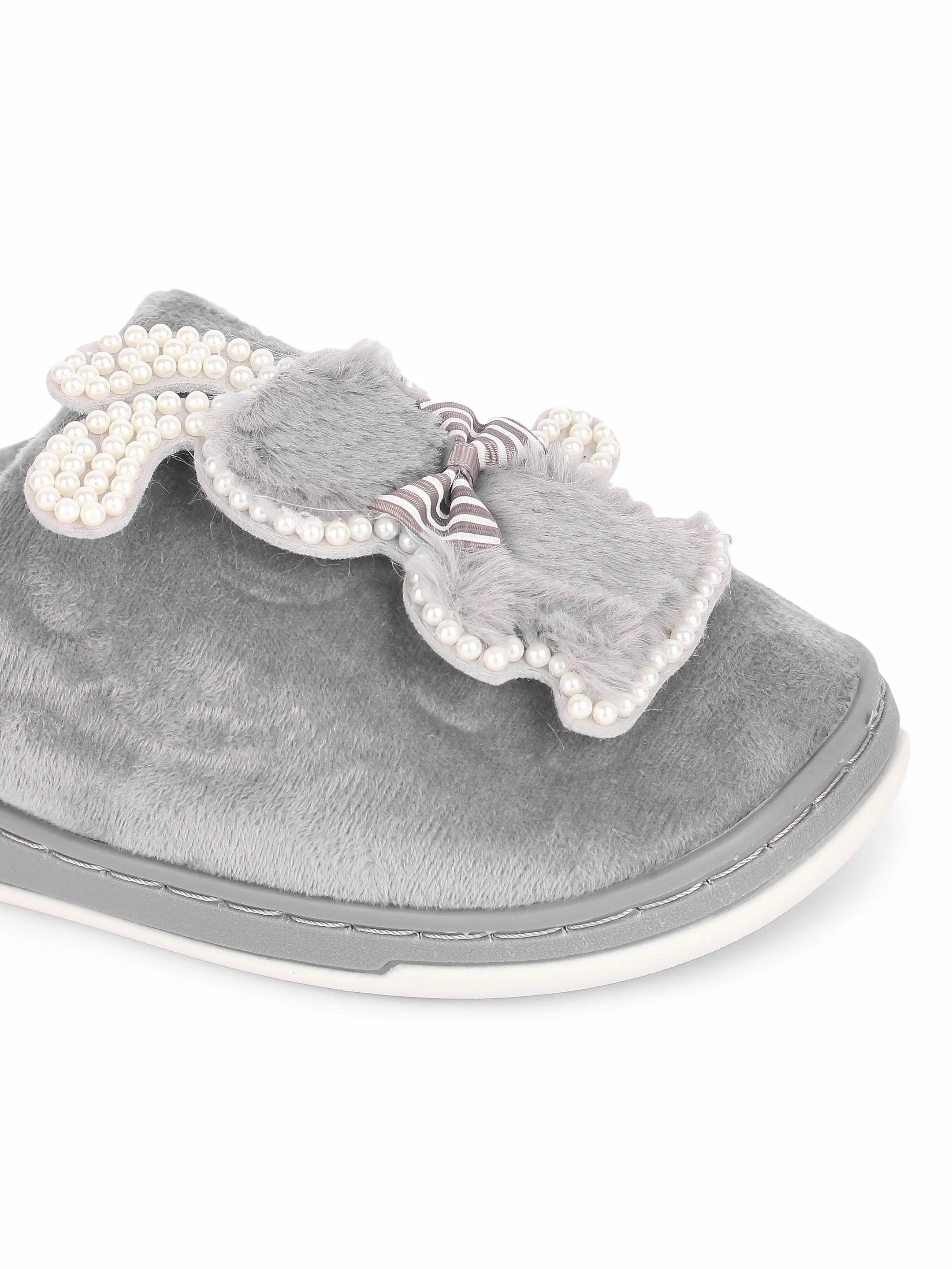 Brauch Women's Grey Wavy Ear Fur Winter Slippers