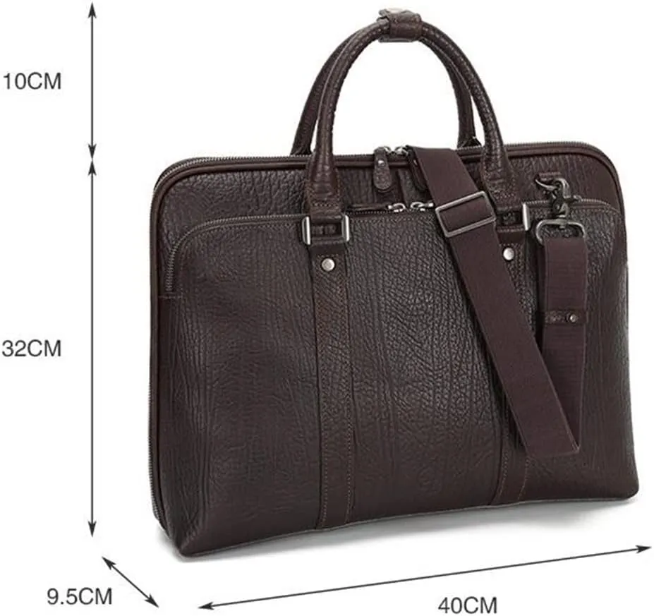 Business Men's Handbag Briefcase Shoulder Crossbody Bag Genuine Layer Cowhide Leather Men's Bag(E)