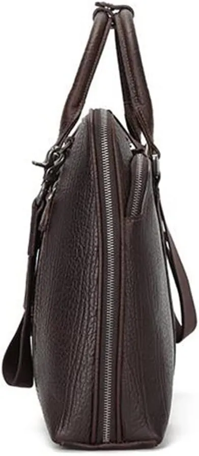 Business Men's Handbag Briefcase Shoulder Crossbody Bag Genuine Layer Cowhide Leather Men's Bag(E)