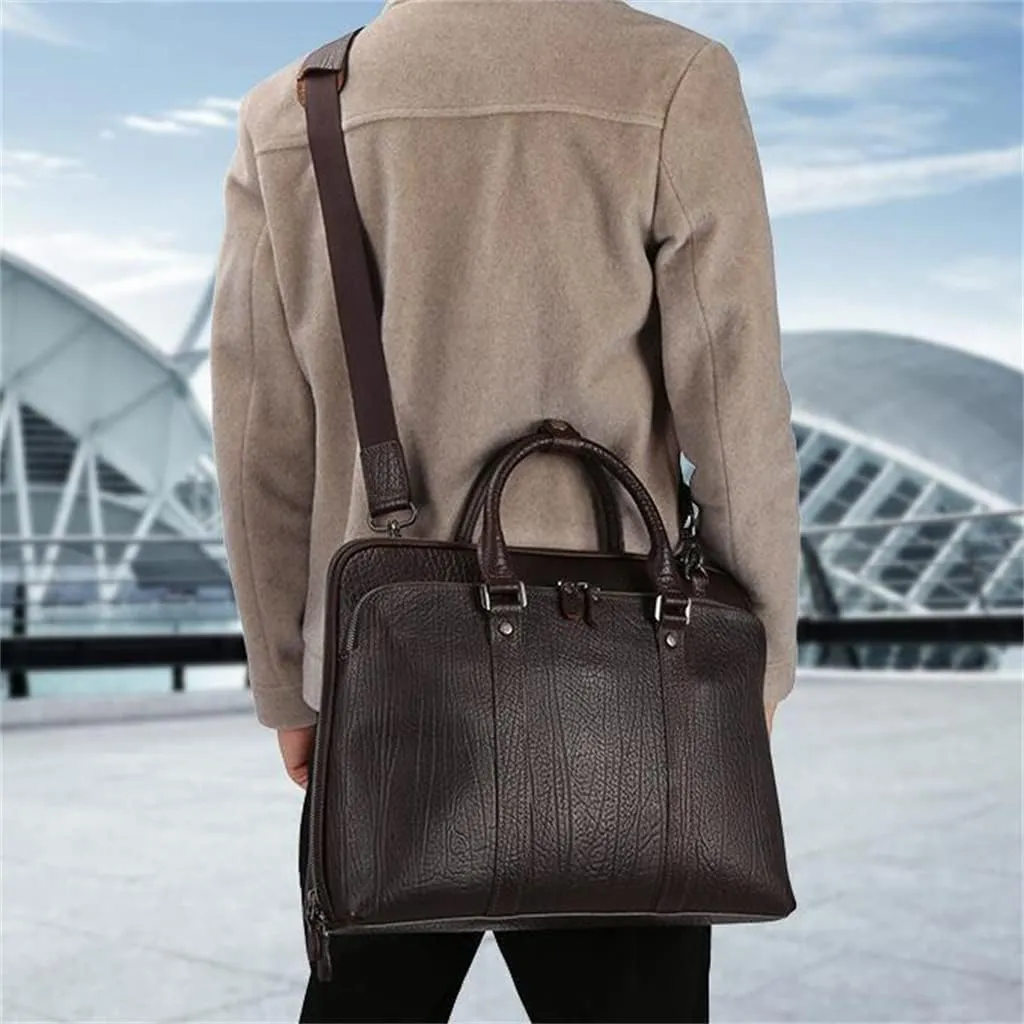 Business Men's Handbag Briefcase Shoulder Crossbody Bag Genuine Layer Cowhide Leather Men's Bag(E)
