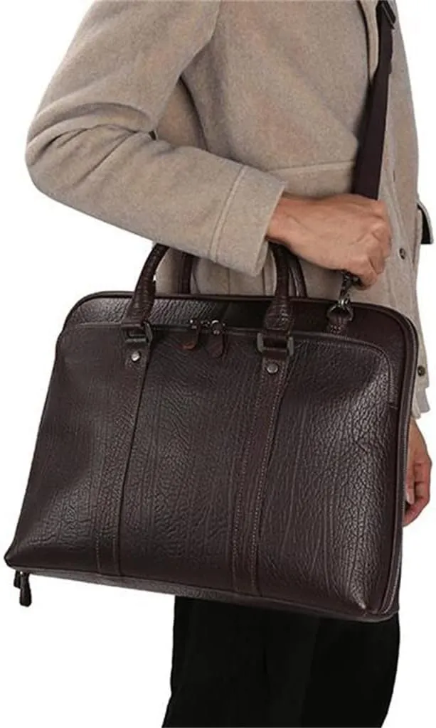Business Men's Handbag Briefcase Shoulder Crossbody Bag Genuine Layer Cowhide Leather Men's Bag(E)