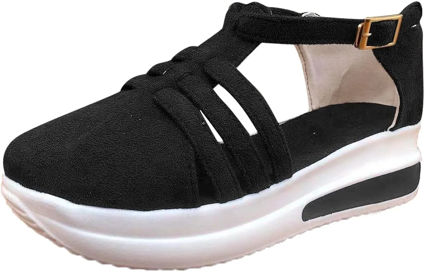 Cathalem Sandals for Women Summer,Casual Comfortable Closed Toe Sandals Plarform Sandals with Back Strap Walking Shoes Women