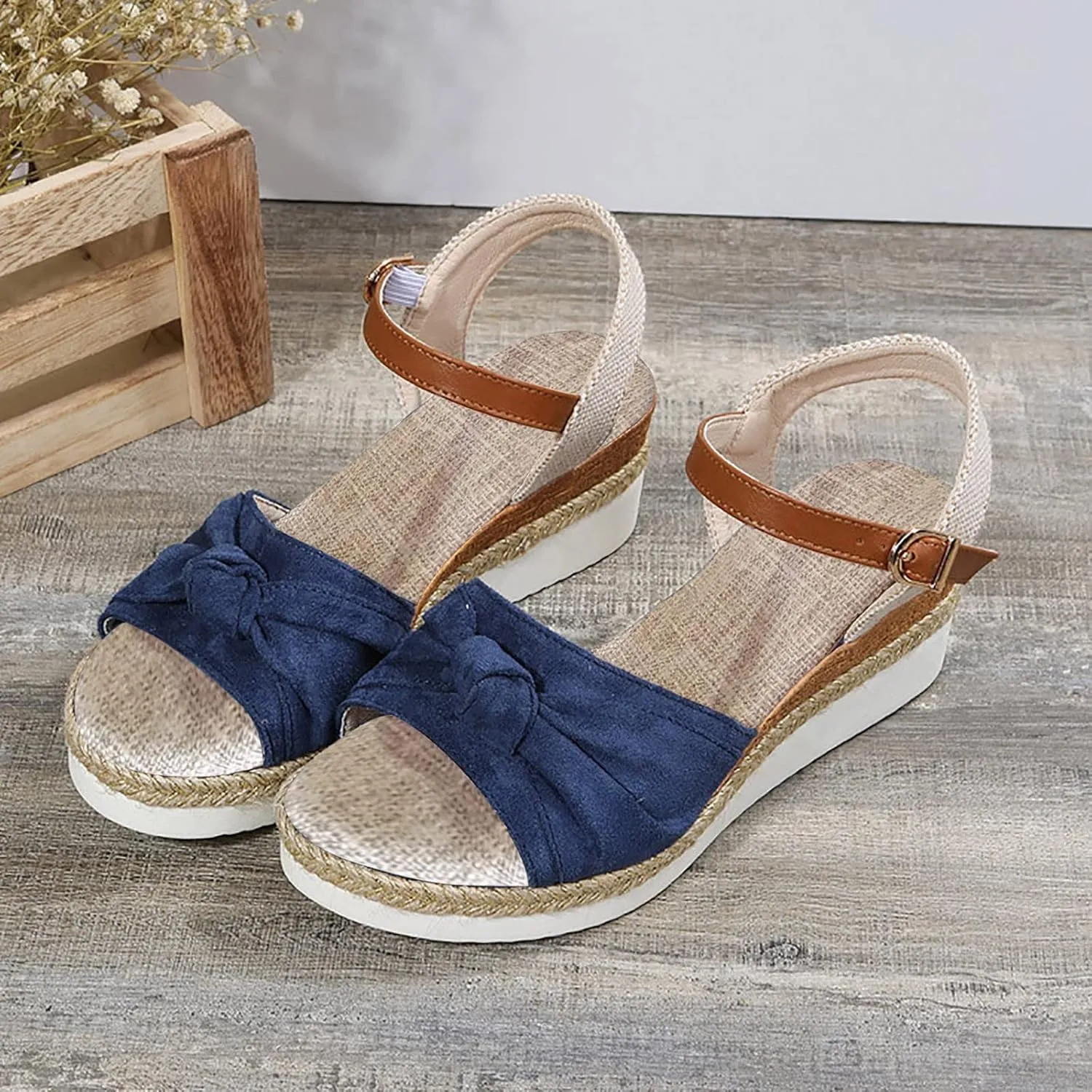 Cathalem Summer Sandals for Women 2024 Womens Wedge Sandals Comfortable Open Toe Ankle Strap Low Wedges for Women