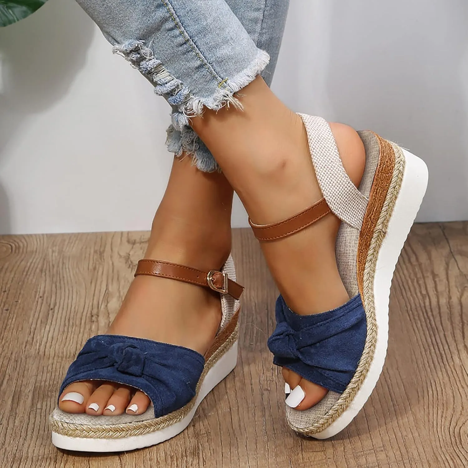 Cathalem Summer Sandals for Women 2024 Womens Wedge Sandals Comfortable Open Toe Ankle Strap Low Wedges for Women