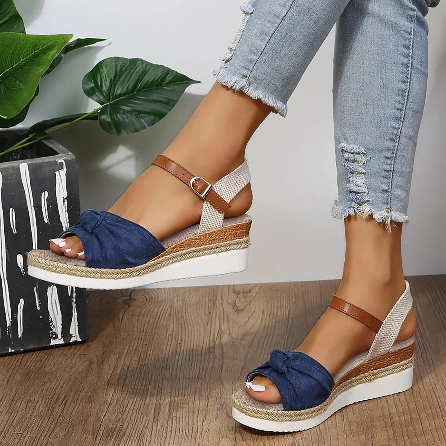 Cathalem Summer Sandals for Women 2024 Womens Wedge Sandals Comfortable Open Toe Ankle Strap Low Wedges for Women