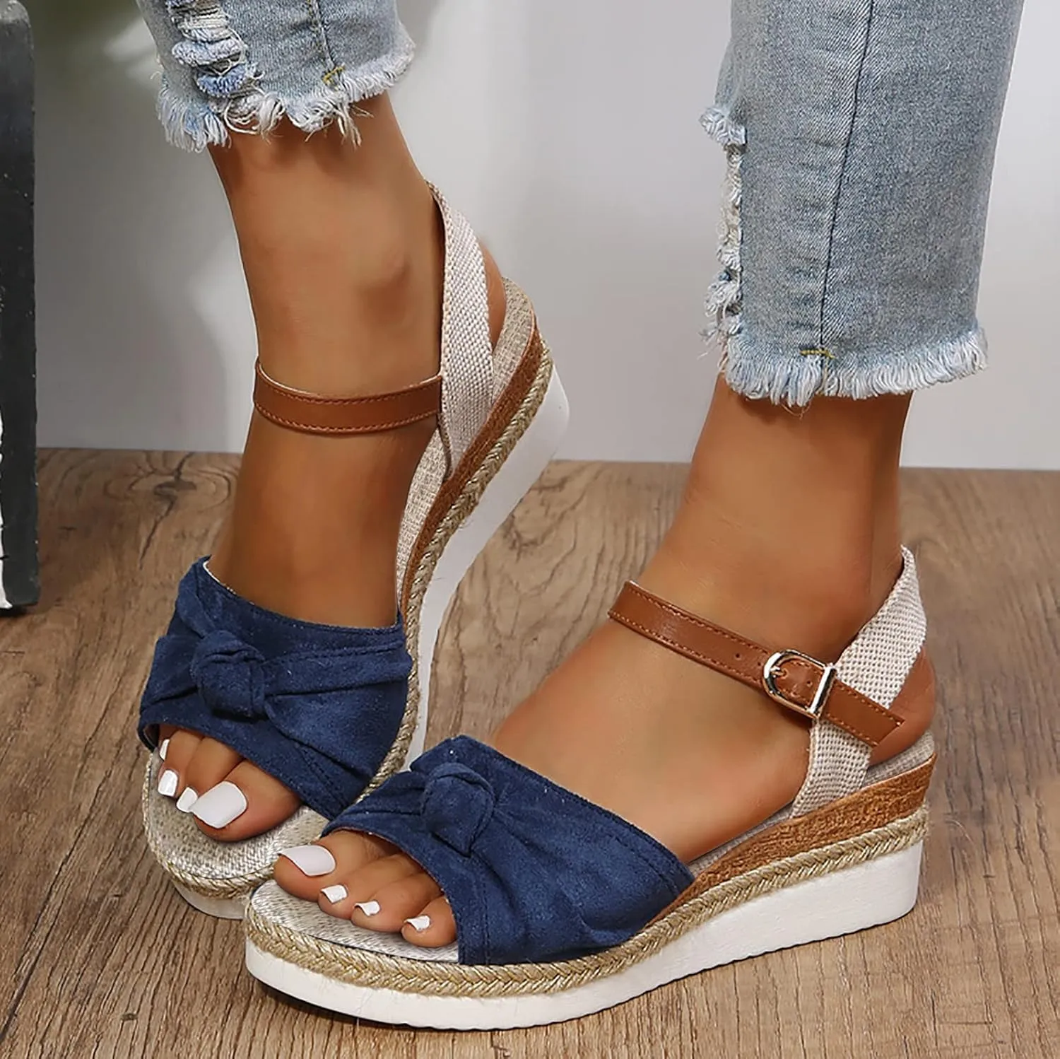 Cathalem Summer Sandals for Women 2024 Womens Wedge Sandals Comfortable Open Toe Ankle Strap Low Wedges for Women