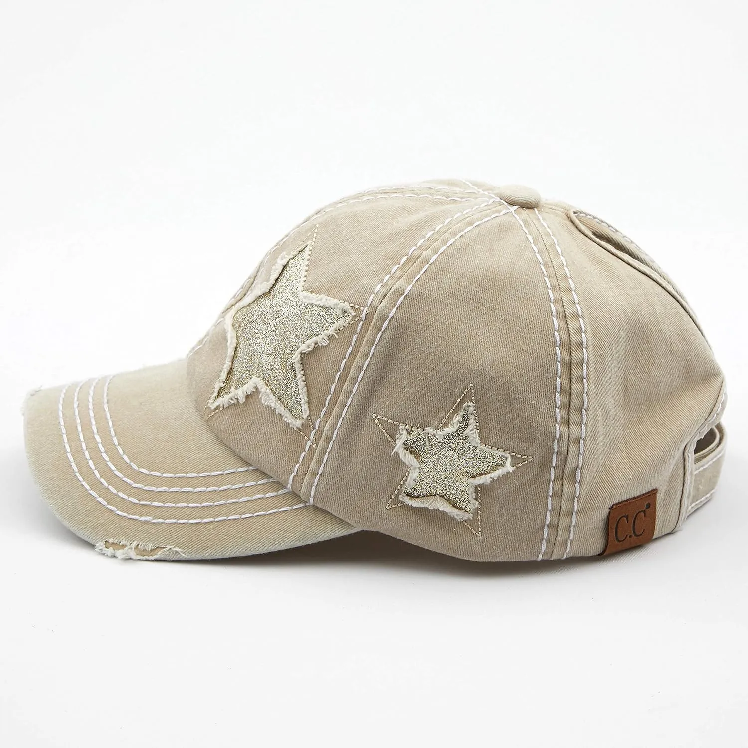 C.C Exclusives Hatsandscarf Washed Distressed Cotton Denim Ponytail Hat Adjustable Baseball Cap (BT-14)