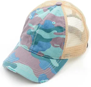 C.C Exclusives Hatsandscarf Washed Distressed Cotton Denim Ponytail Hat Adjustable Baseball Cap (BT-14)