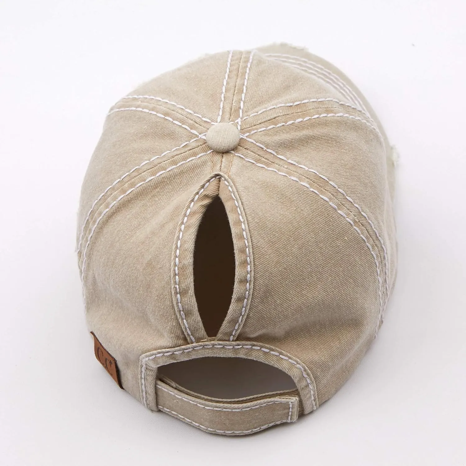 C.C Exclusives Hatsandscarf Washed Distressed Cotton Denim Ponytail Hat Adjustable Baseball Cap (BT-14)