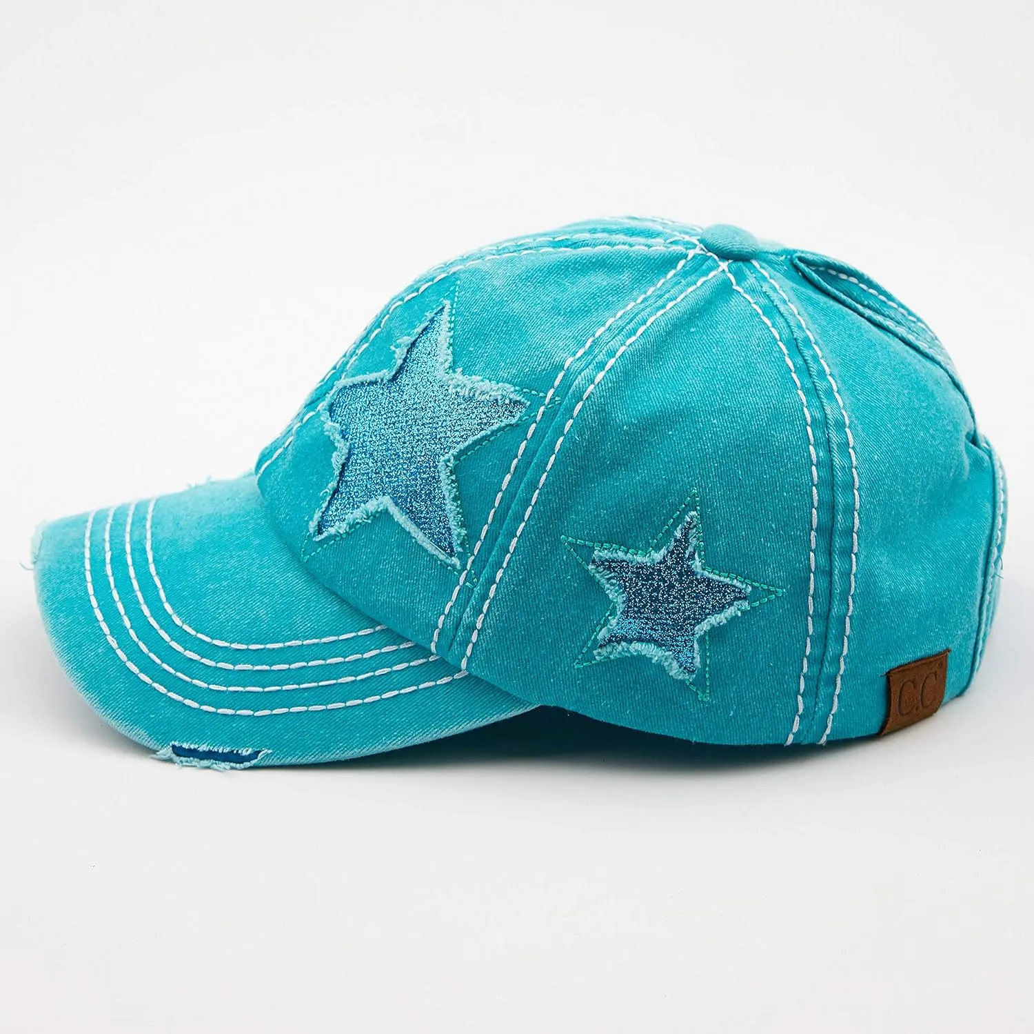 C.C Exclusives Hatsandscarf Washed Distressed Cotton Denim Ponytail Hat Adjustable Baseball Cap (BT-14)