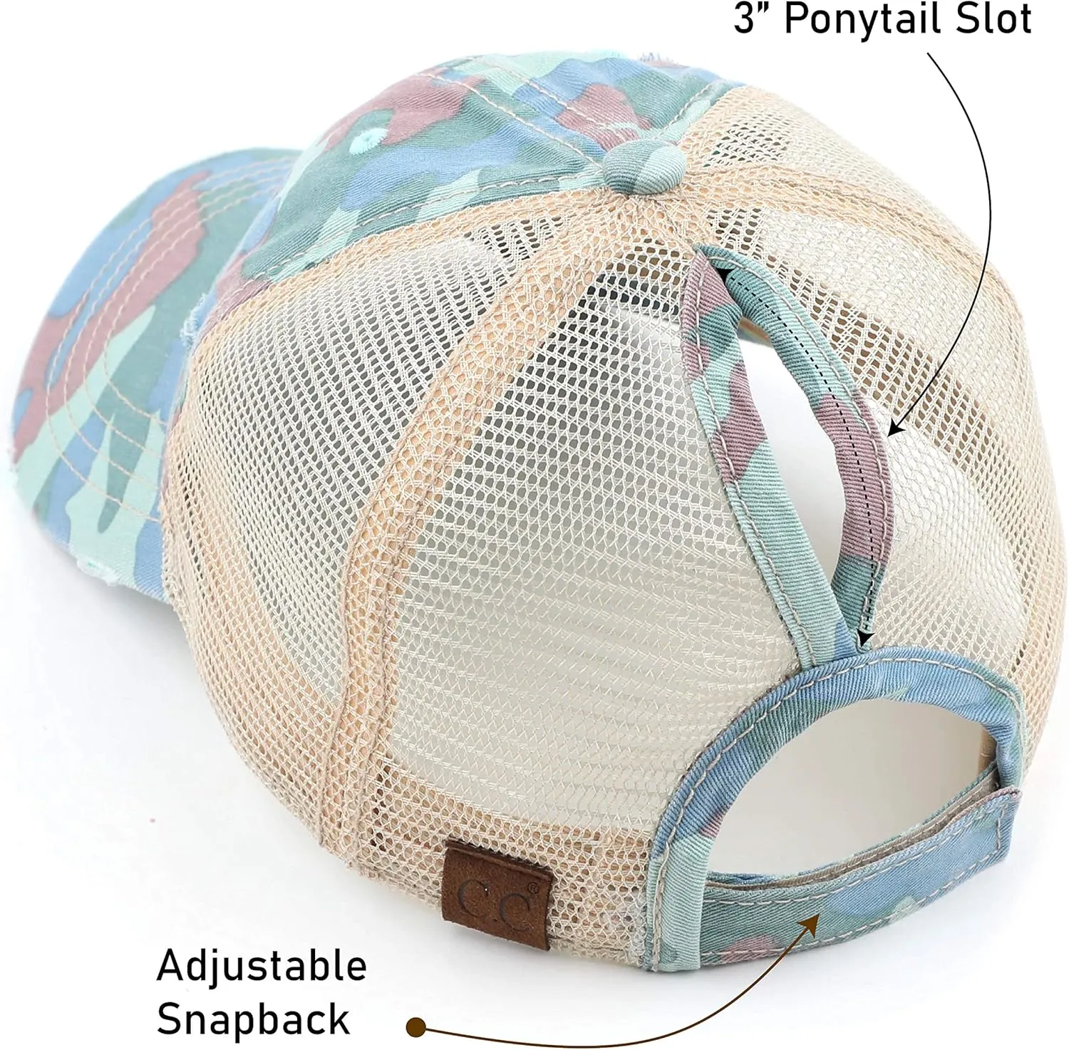 C.C Exclusives Hatsandscarf Washed Distressed Cotton Denim Ponytail Hat Adjustable Baseball Cap (BT-14)