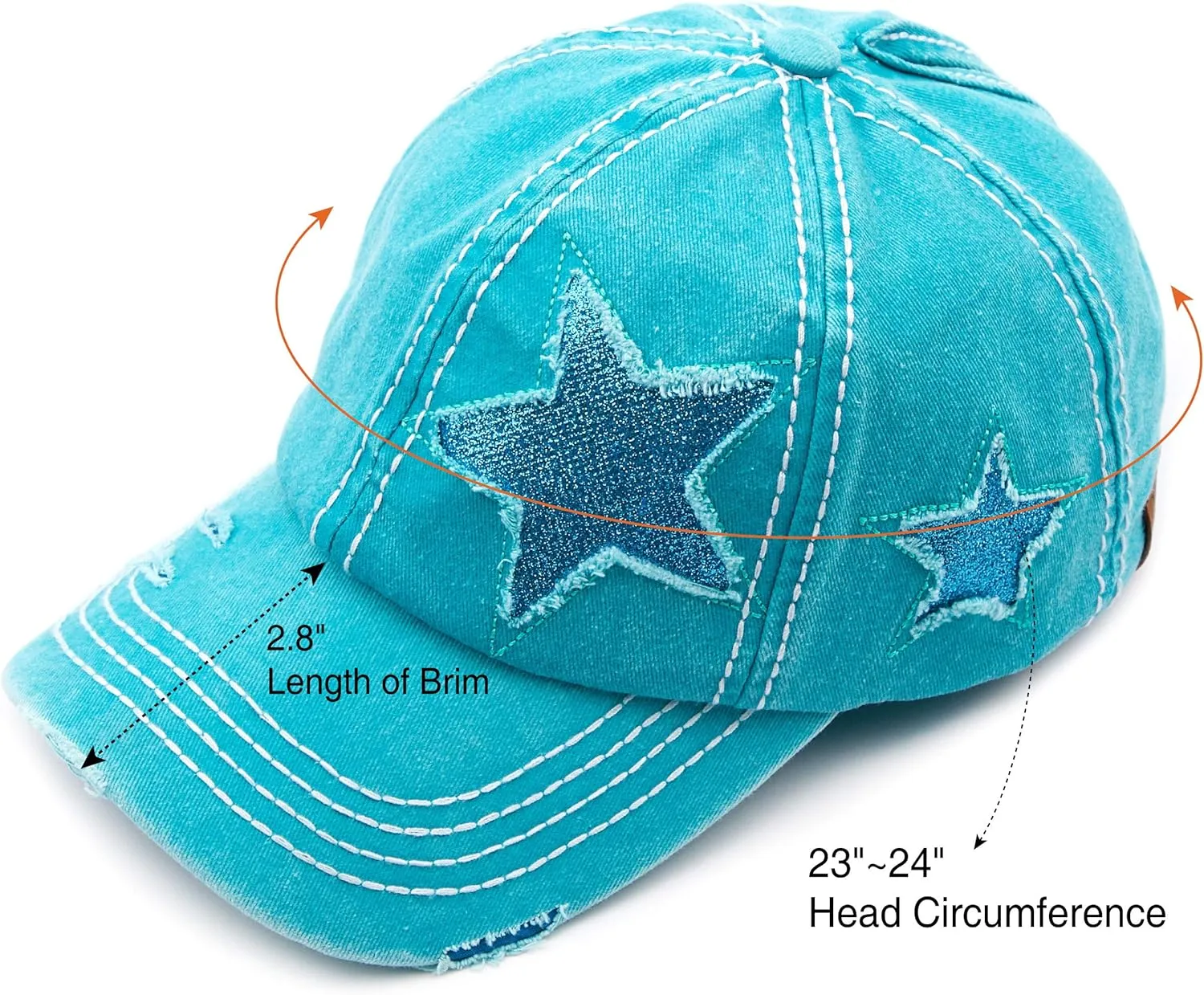 C.C Exclusives Hatsandscarf Washed Distressed Cotton Denim Ponytail Hat Adjustable Baseball Cap (BT-14)