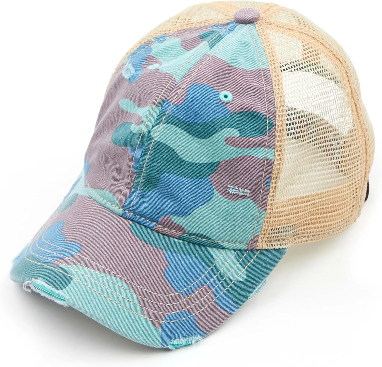 C.C Exclusives Hatsandscarf Washed Distressed Cotton Denim Ponytail Hat Adjustable Baseball Cap (BT-14)