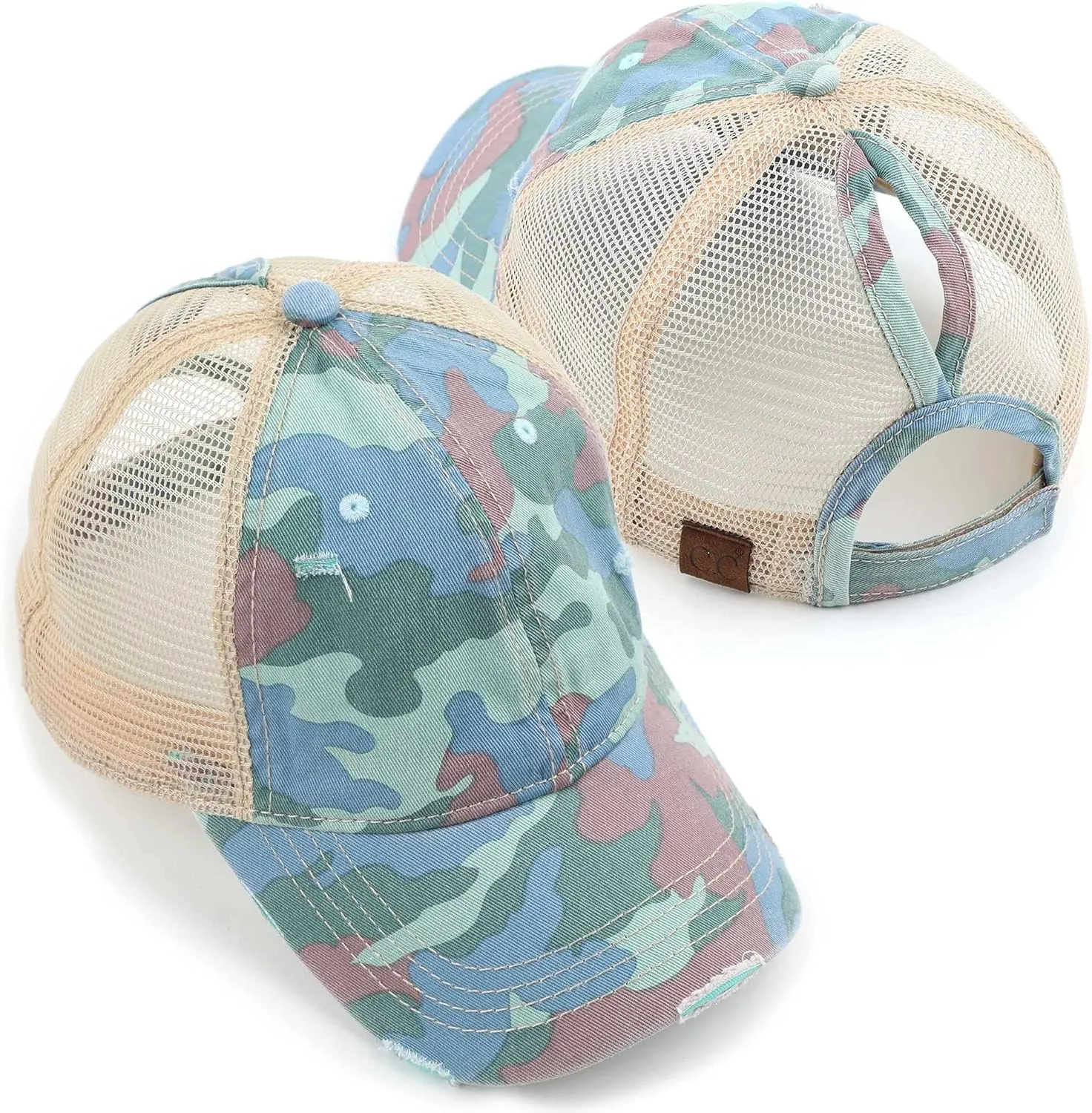 C.C Exclusives Hatsandscarf Washed Distressed Cotton Denim Ponytail Hat Adjustable Baseball Cap (BT-14)