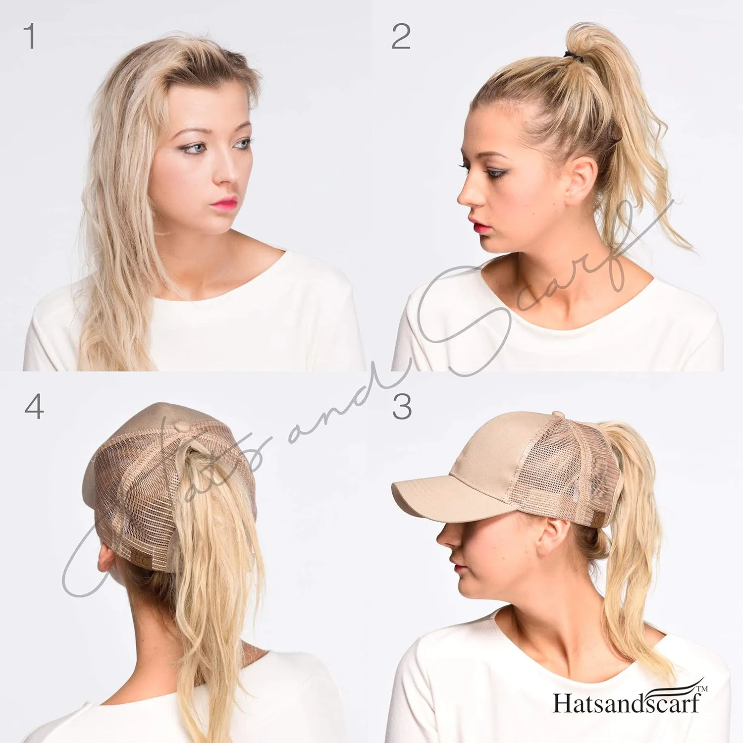 C.C Exclusives Hatsandscarf Washed Distressed Cotton Denim Ponytail Hat Adjustable Baseball Cap (BT-14)