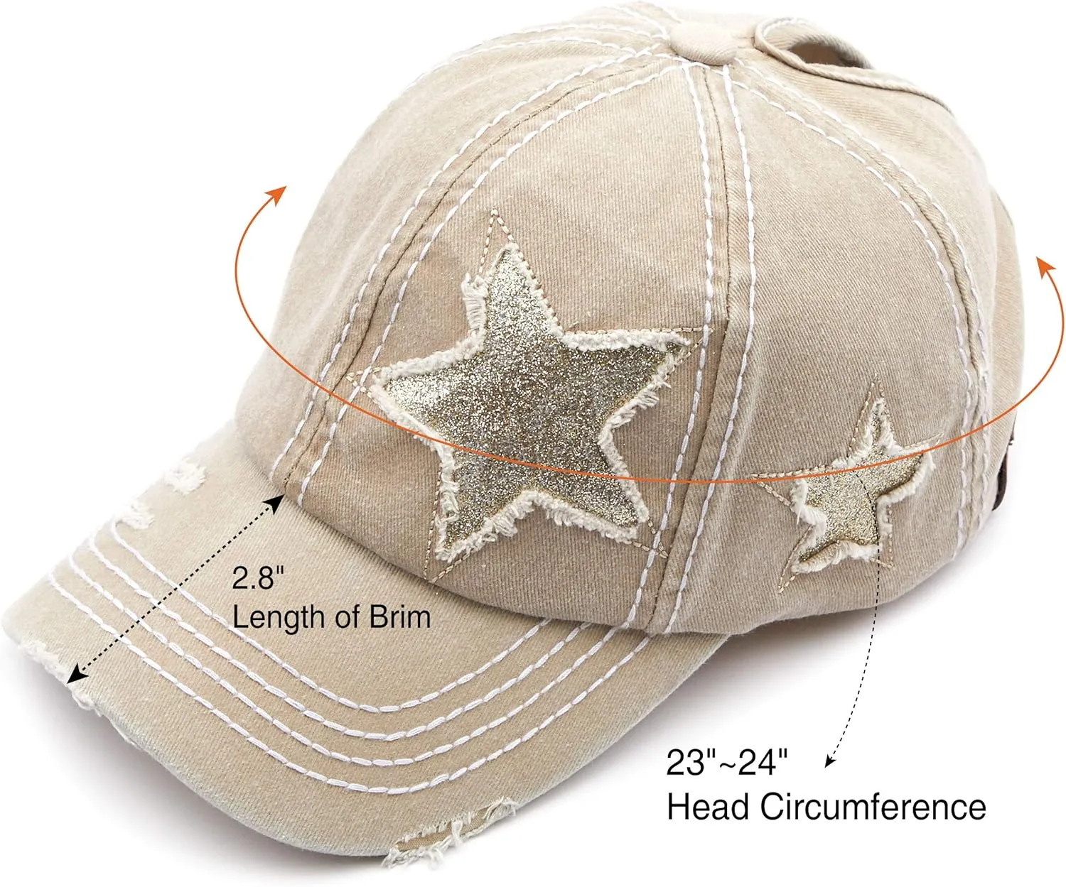 C.C Exclusives Hatsandscarf Washed Distressed Cotton Denim Ponytail Hat Adjustable Baseball Cap (BT-14)
