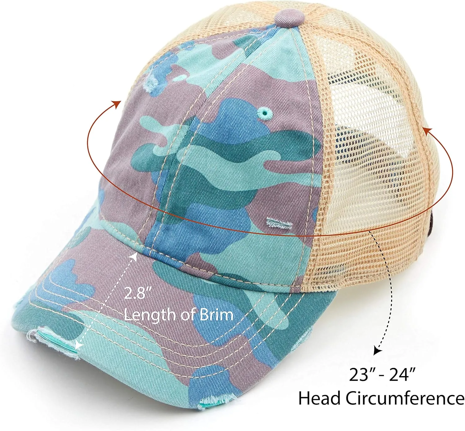 C.C Exclusives Hatsandscarf Washed Distressed Cotton Denim Ponytail Hat Adjustable Baseball Cap (BT-14)