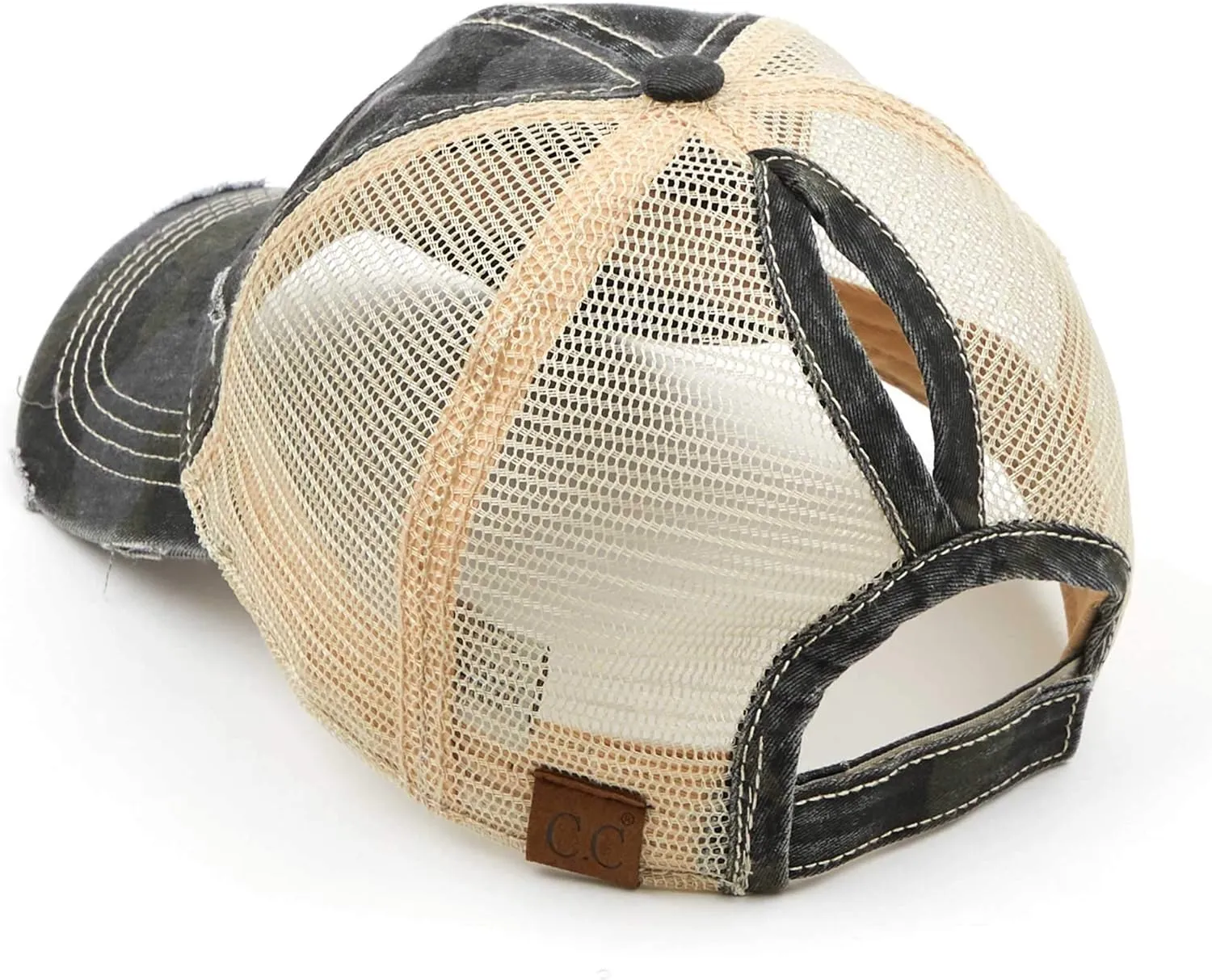 C.C Exclusives Hatsandscarf Washed Distressed Cotton Denim Ponytail Hat Adjustable Baseball Cap (BT-14)