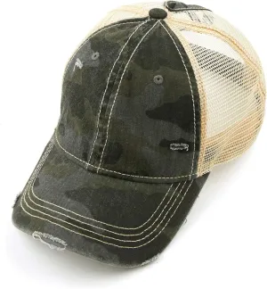 C.C Exclusives Hatsandscarf Washed Distressed Cotton Denim Ponytail Hat Adjustable Baseball Cap (BT-14)