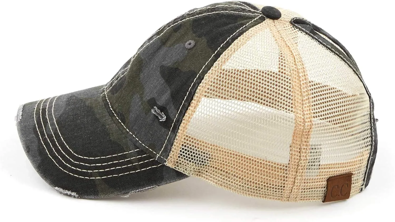 C.C Exclusives Hatsandscarf Washed Distressed Cotton Denim Ponytail Hat Adjustable Baseball Cap (BT-14)