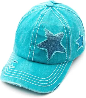 C.C Exclusives Hatsandscarf Washed Distressed Cotton Denim Ponytail Hat Adjustable Baseball Cap (BT-14)