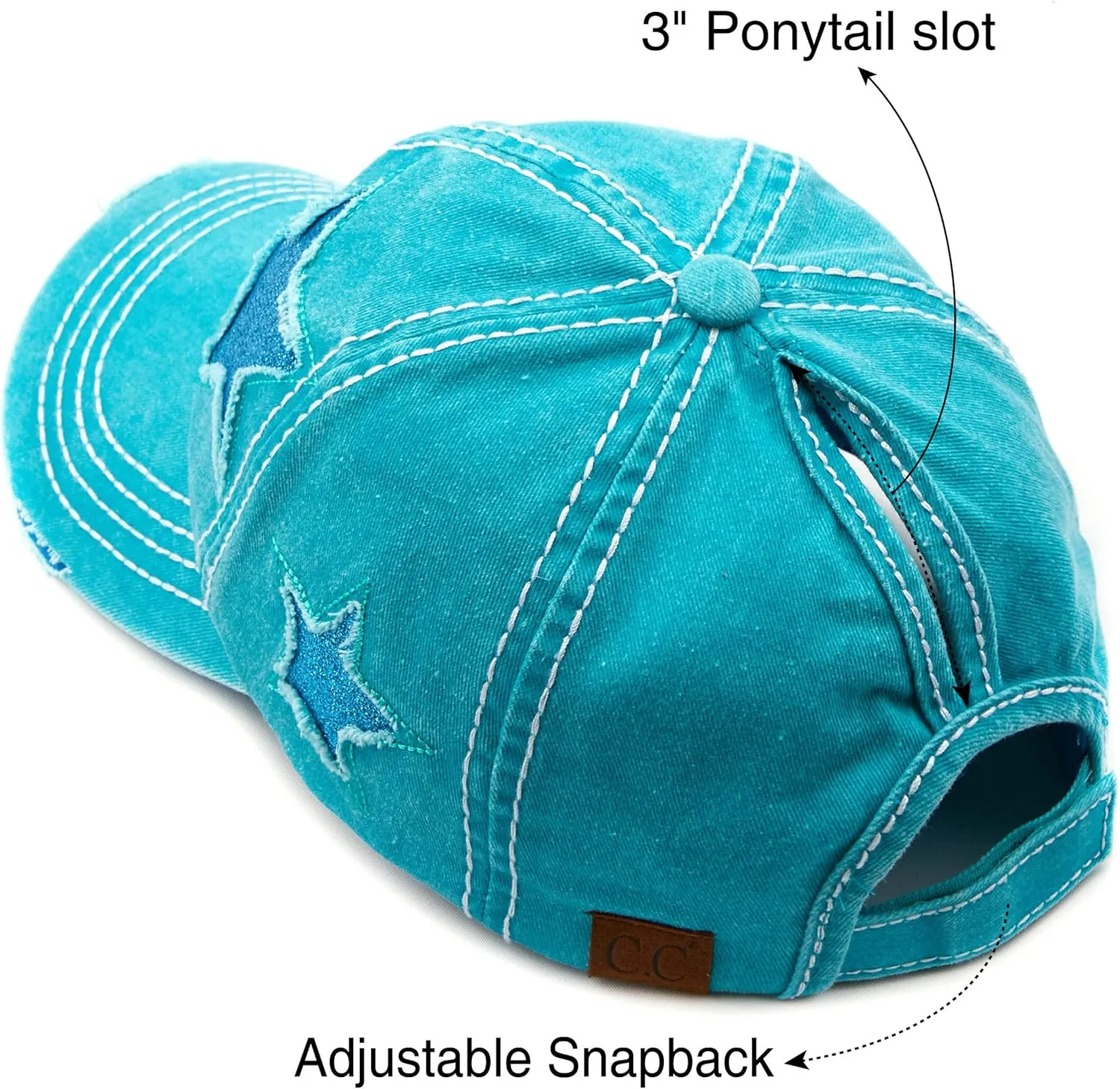 C.C Exclusives Hatsandscarf Washed Distressed Cotton Denim Ponytail Hat Adjustable Baseball Cap (BT-14)